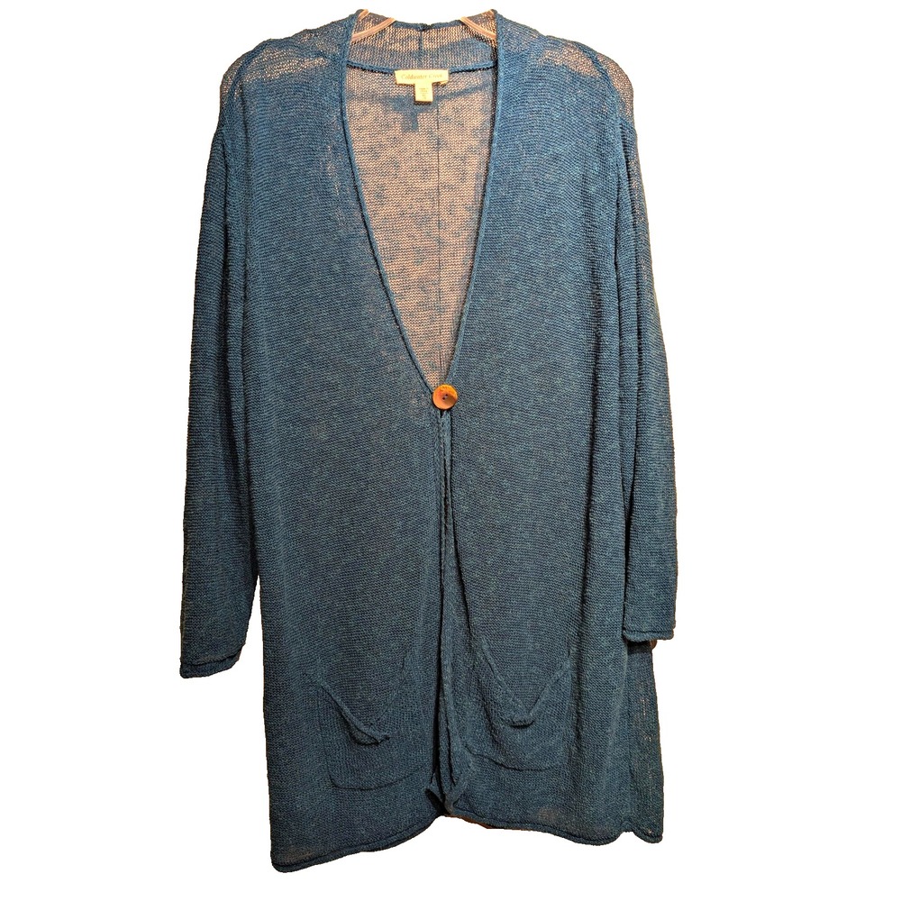 Coldwater Creek‎ Cardigan Sweater Womens XL Linen Blend Open Front Pocket Mesh